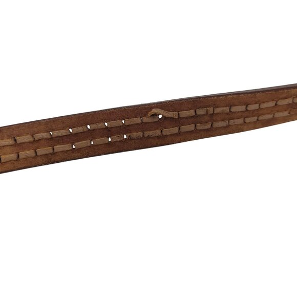 Vtg Handmade Cognac Braided Tooled Western Leather Belt 28\